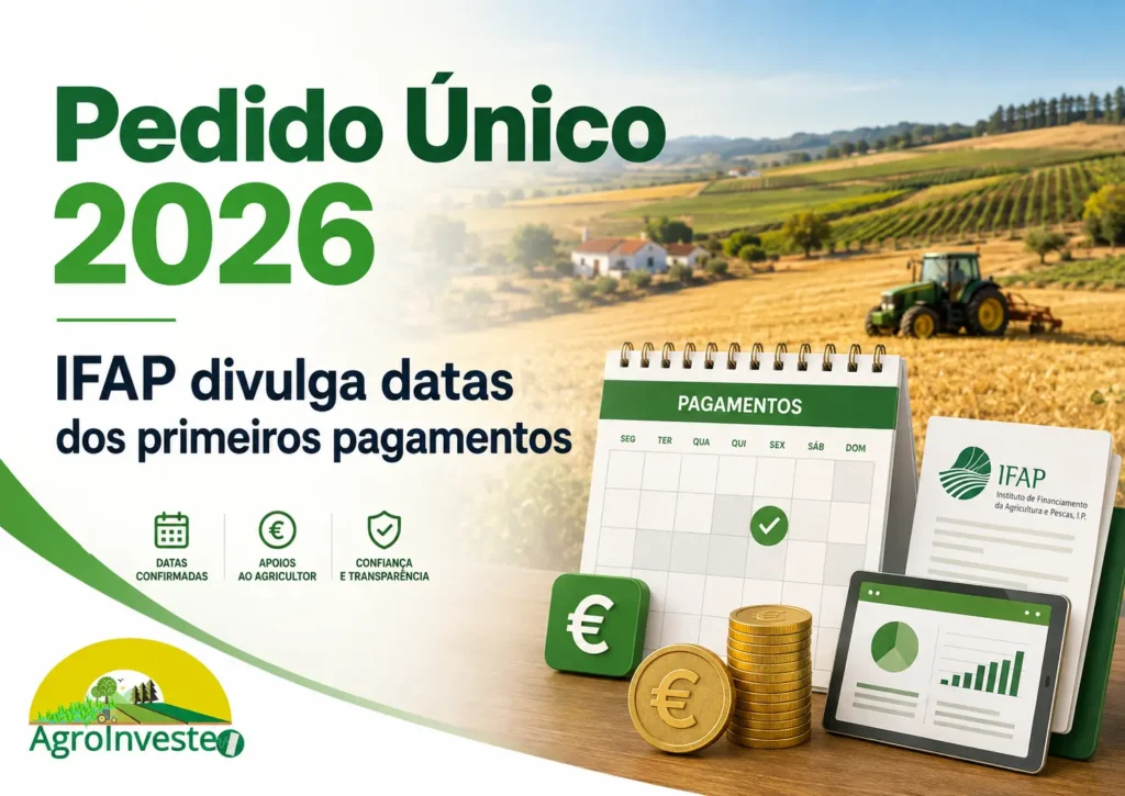 Pedido Único 2026: IFAP divulga datas dos primeiros pagamentos — calendário, euros e campos agrícolas